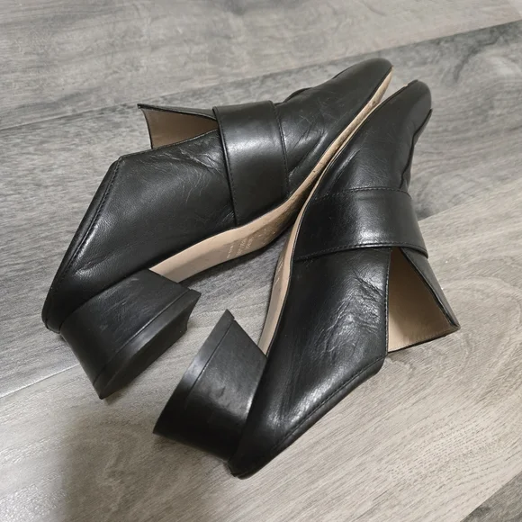 Stuart Weitzman Black Leather Crystal Embellished Mule Heels Slip-On Loafers 5.5 - Picture 12 of 15